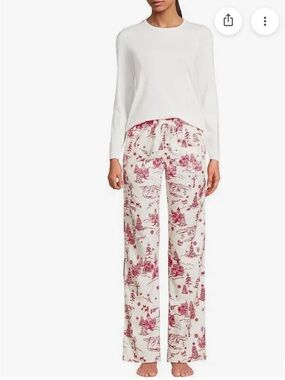 Lands' End Pajama Set with Cream Top and Red Scenic Print Bottoms